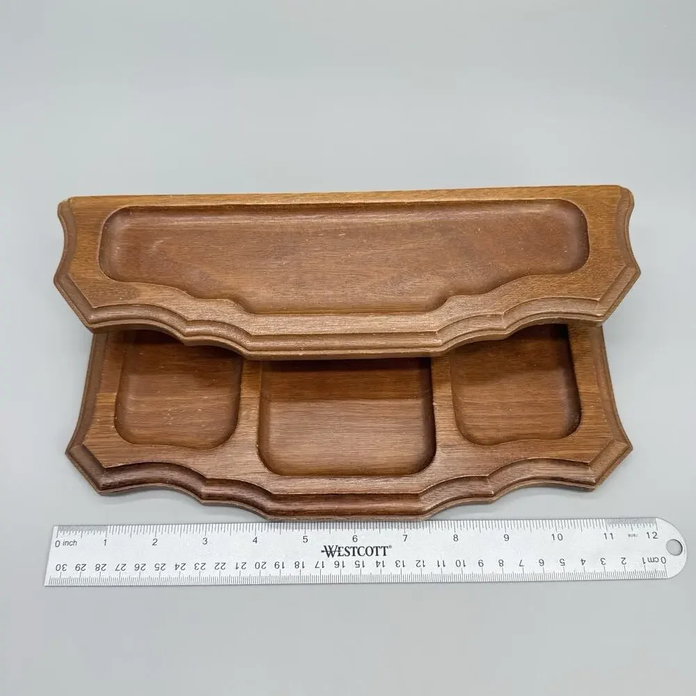 Vintage Wooden Dresser Desk Top Organizer 2 Tier Valet Mid Century 12 x 5.75 x 3